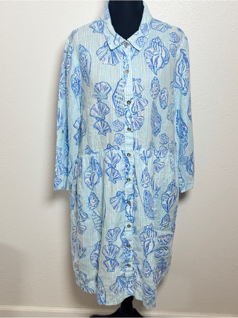 Lilly Pulitzer Shaela Shell Print Button Front Dress Large MSRP $198 - Picture 2 of 7
